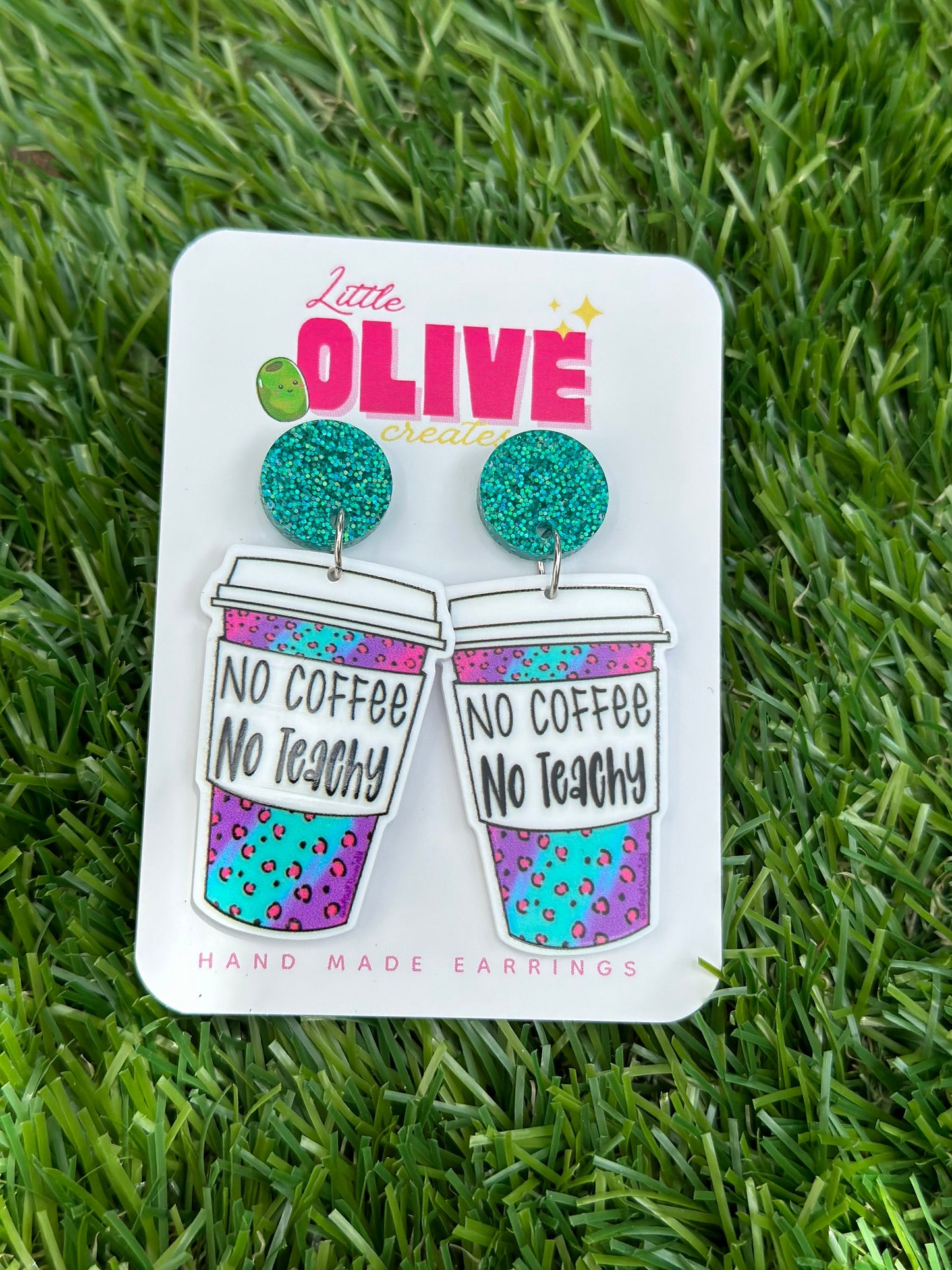 Teacher Earrings - 'No Coffee No Teachy' Dangle or Stud Earrings