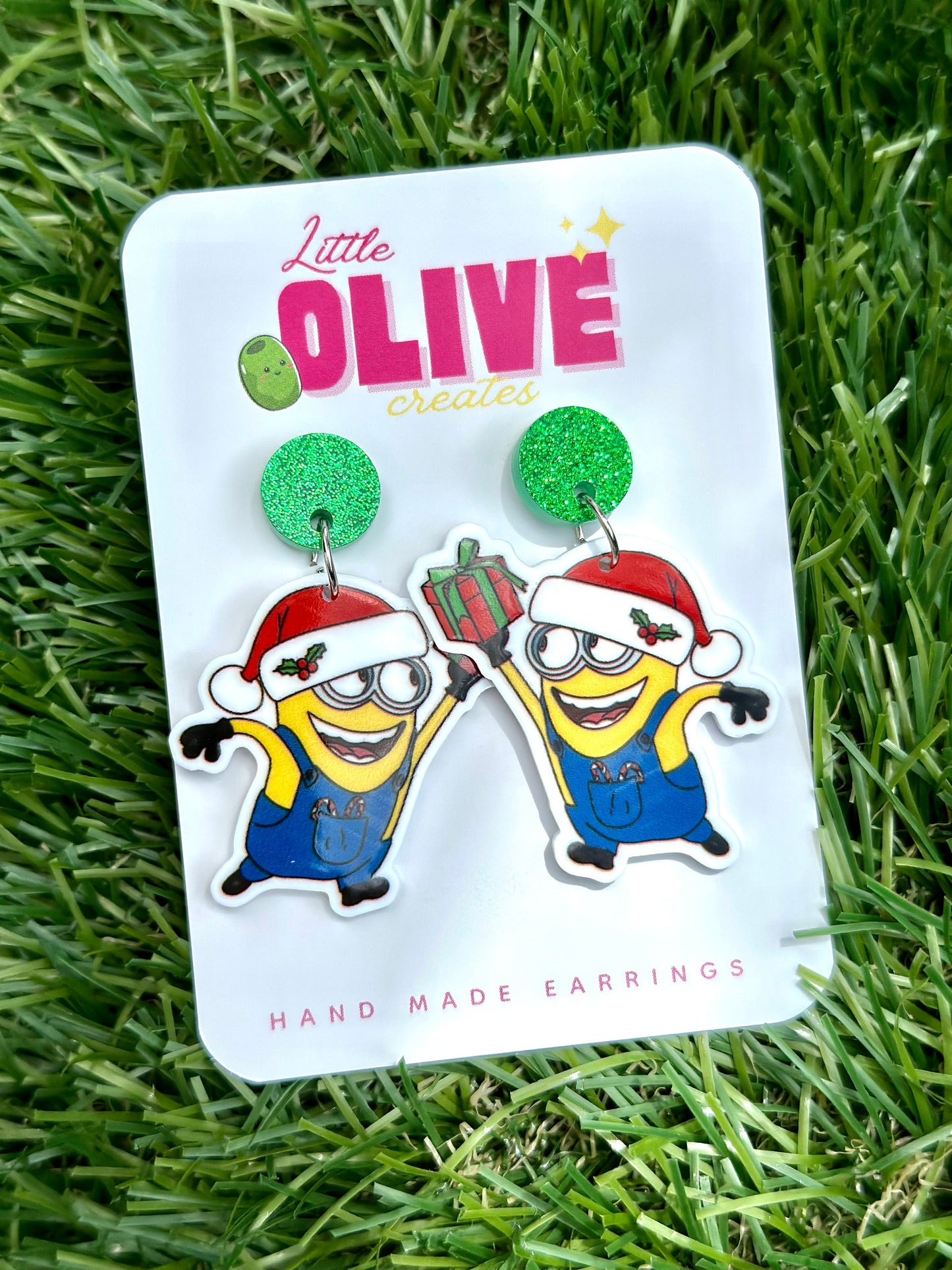 Minions Christmas Drop Dangle Earrings - Holiday Cheer