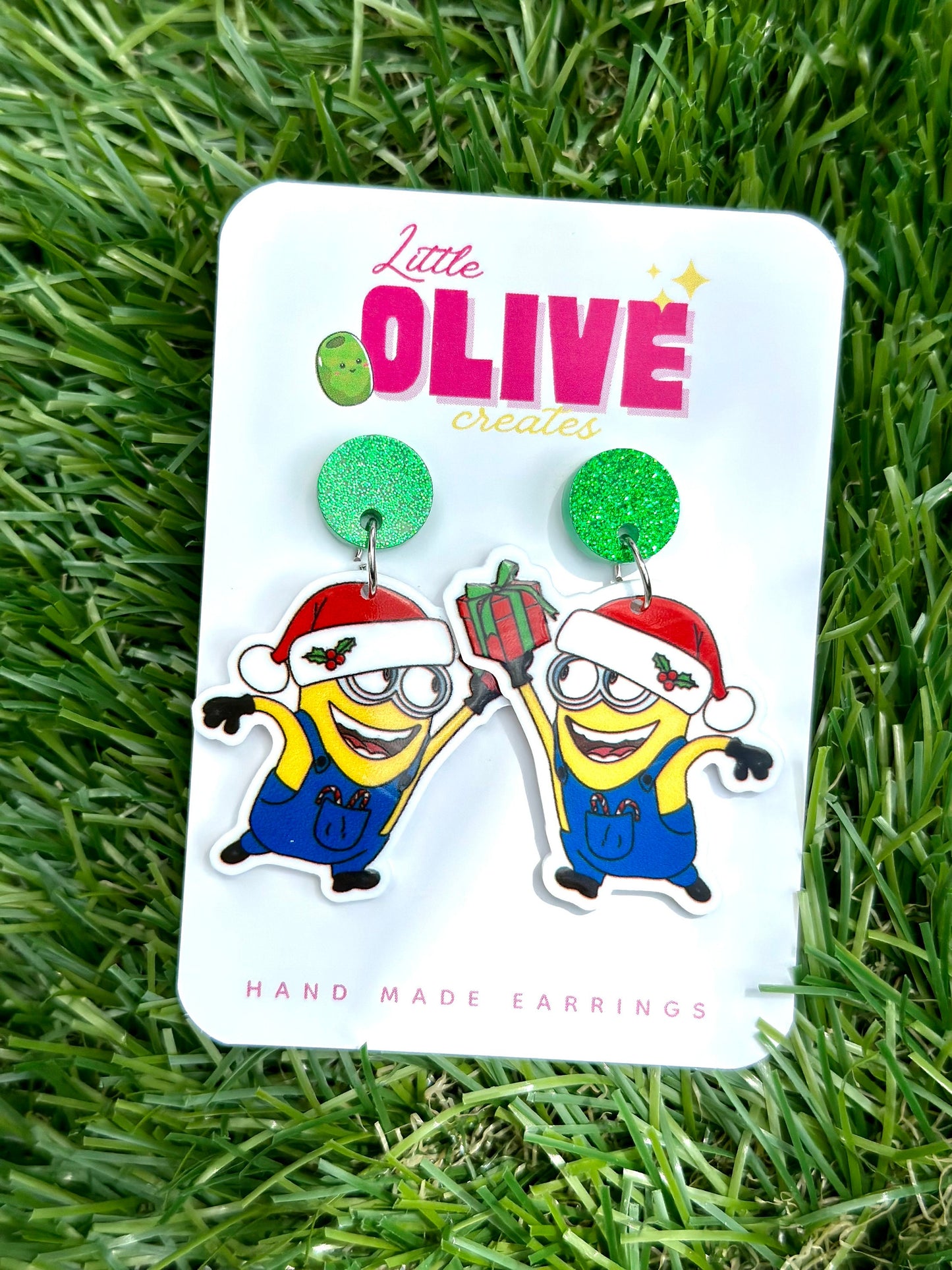 Minions Christmas Drop Dangle Earrings - Holiday Cheer