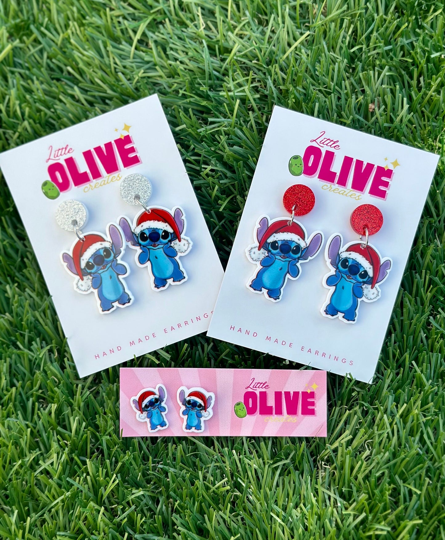 Santa Stitch Earrings - Choose Your Style: Studs or Dangles!