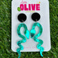 Green Mirror Snake Statement Earrings - Captivating Serpentine Elegance