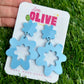 Quirky Abstract Blue Flower Earrings - Artistic and Playful Design