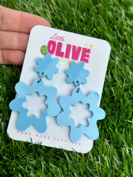 Quirky Abstract Blue Flower Earrings - Artistic and Playful Design
