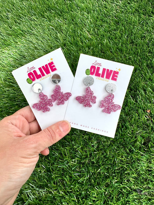 Gorgeous Pink Butterfly Mini Drop Dangle Earrings - Perfect for Subtle Statements