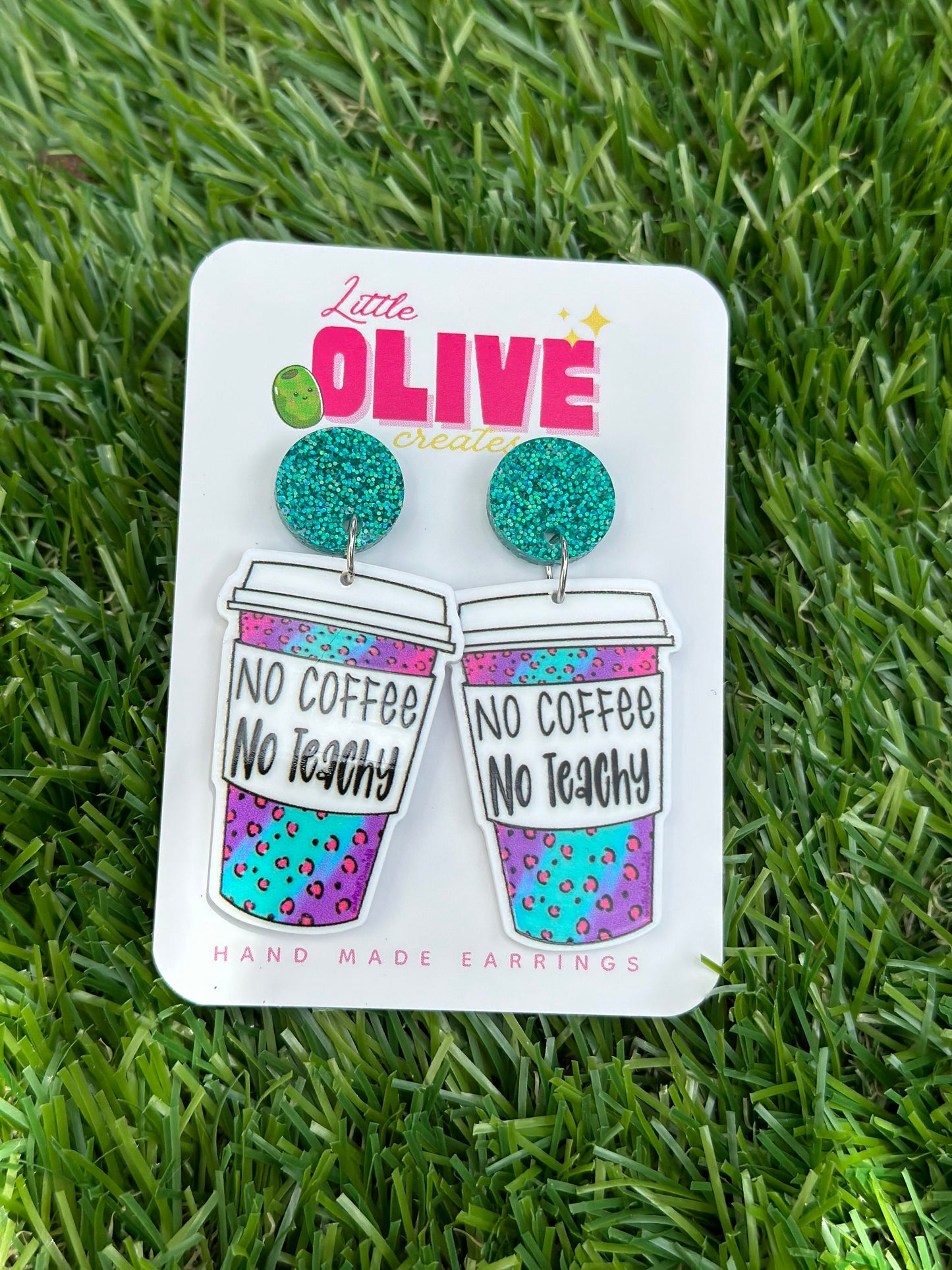 Teacher Earrings - 'No Coffee No Teachy' Dangle or Stud Earrings