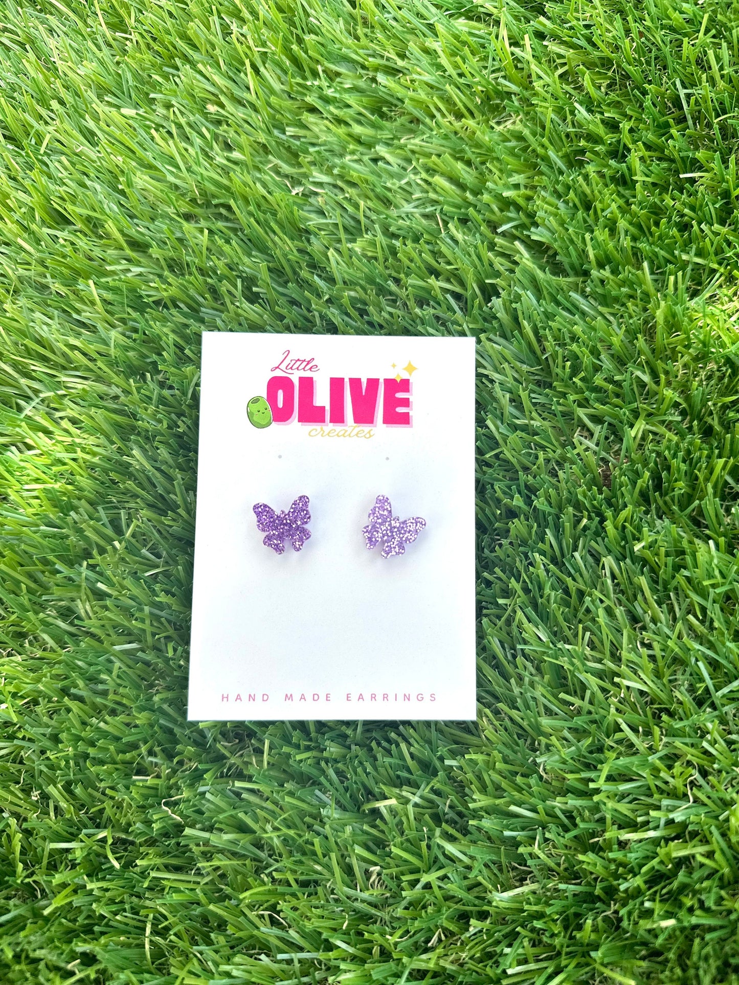 Purple Glitter Butterfly Stud Earrings - Charming Gift for Girls