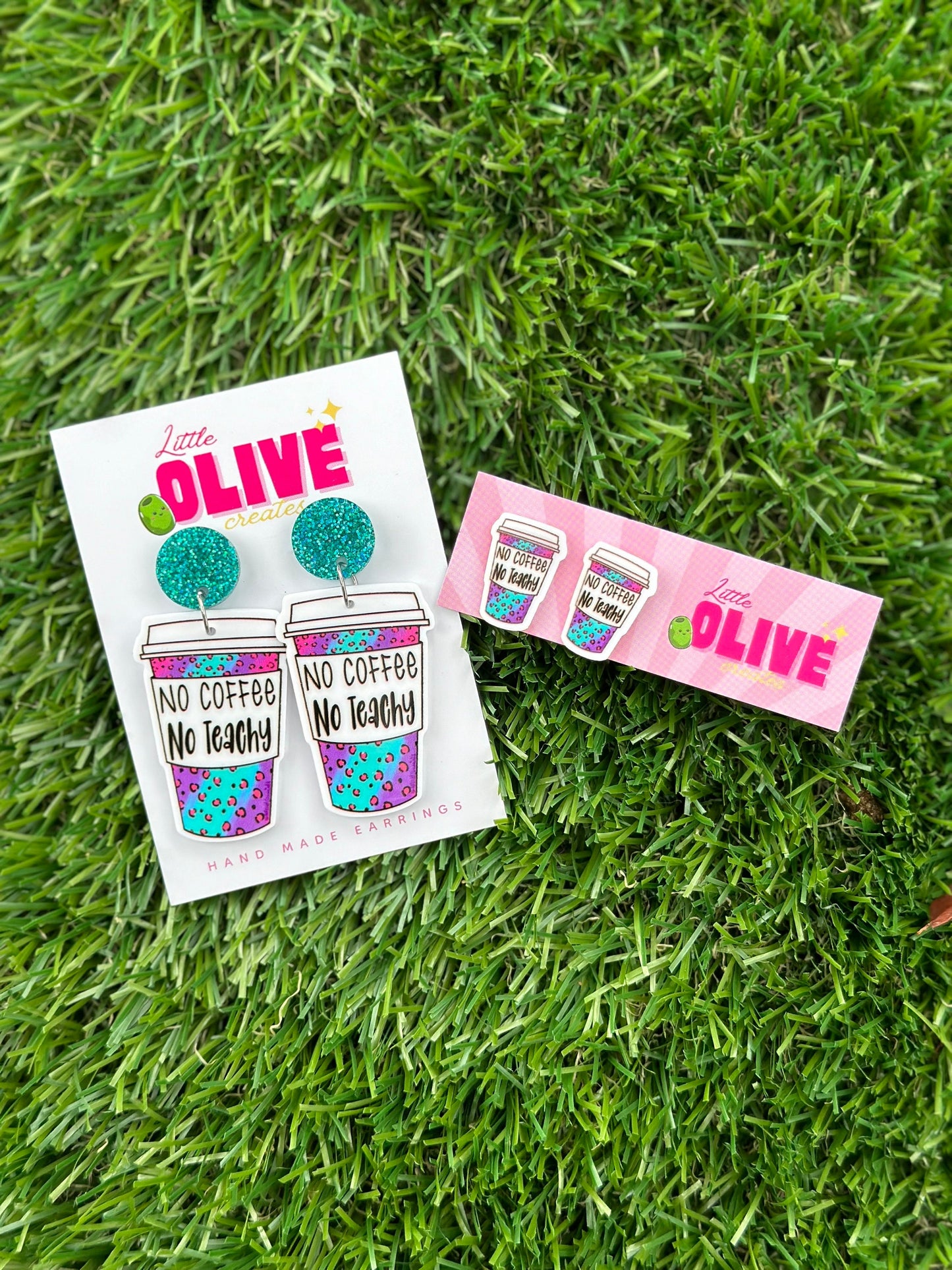 Teacher Earrings - 'No Coffee No Teachy' Dangle or Stud Earrings