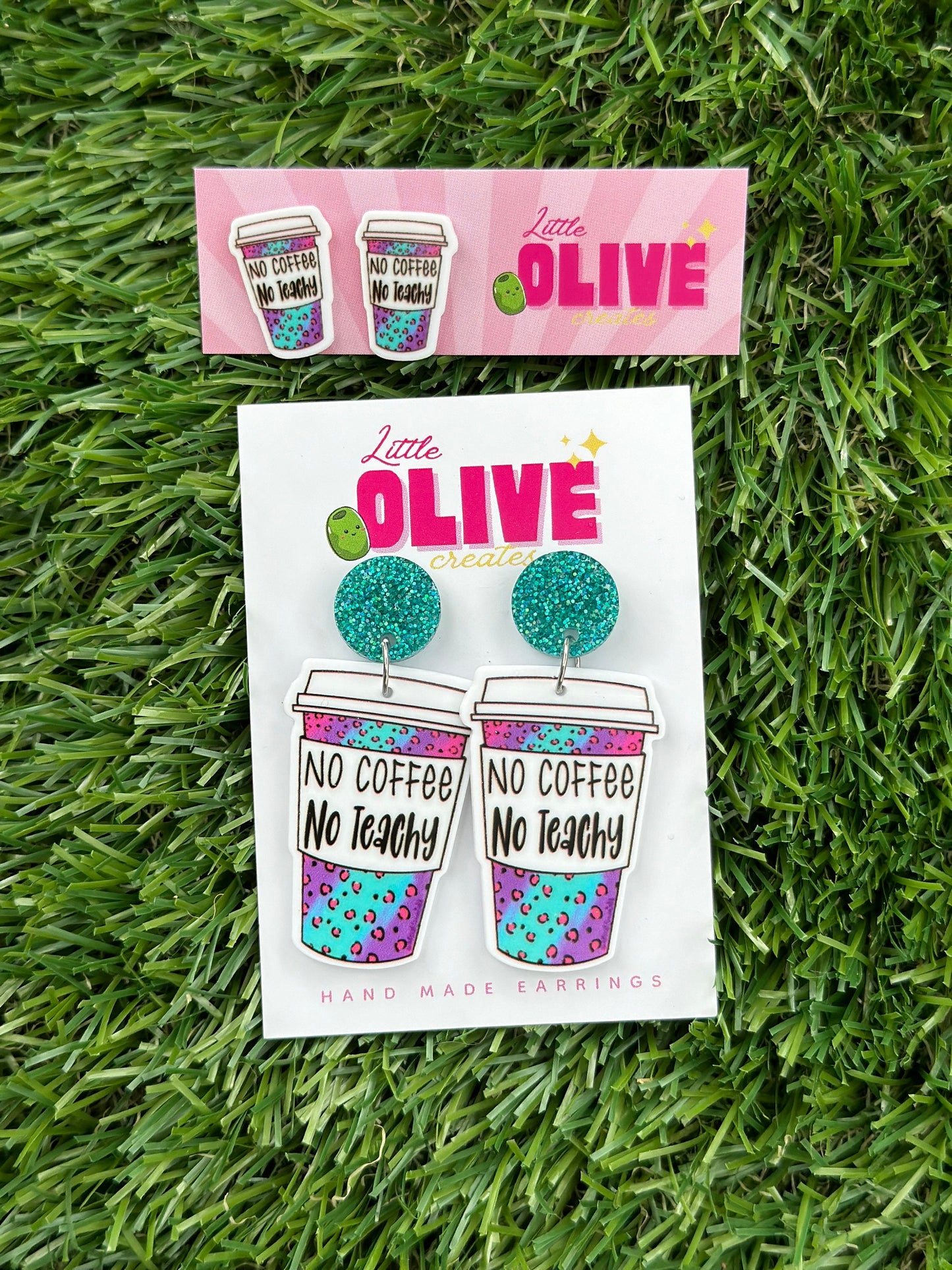 Teacher Earrings - 'No Coffee No Teachy' Dangle or Stud Earrings