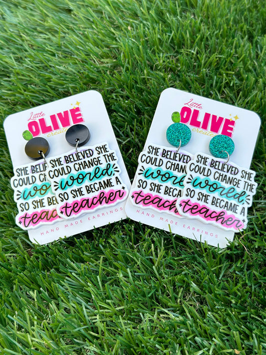 She Believed She Could' Teacher Earrings - Inspiring Educators
