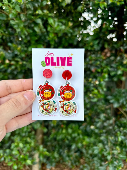 Winnie the Pooh and Tigger Christmas Earrings - Festive Friendship