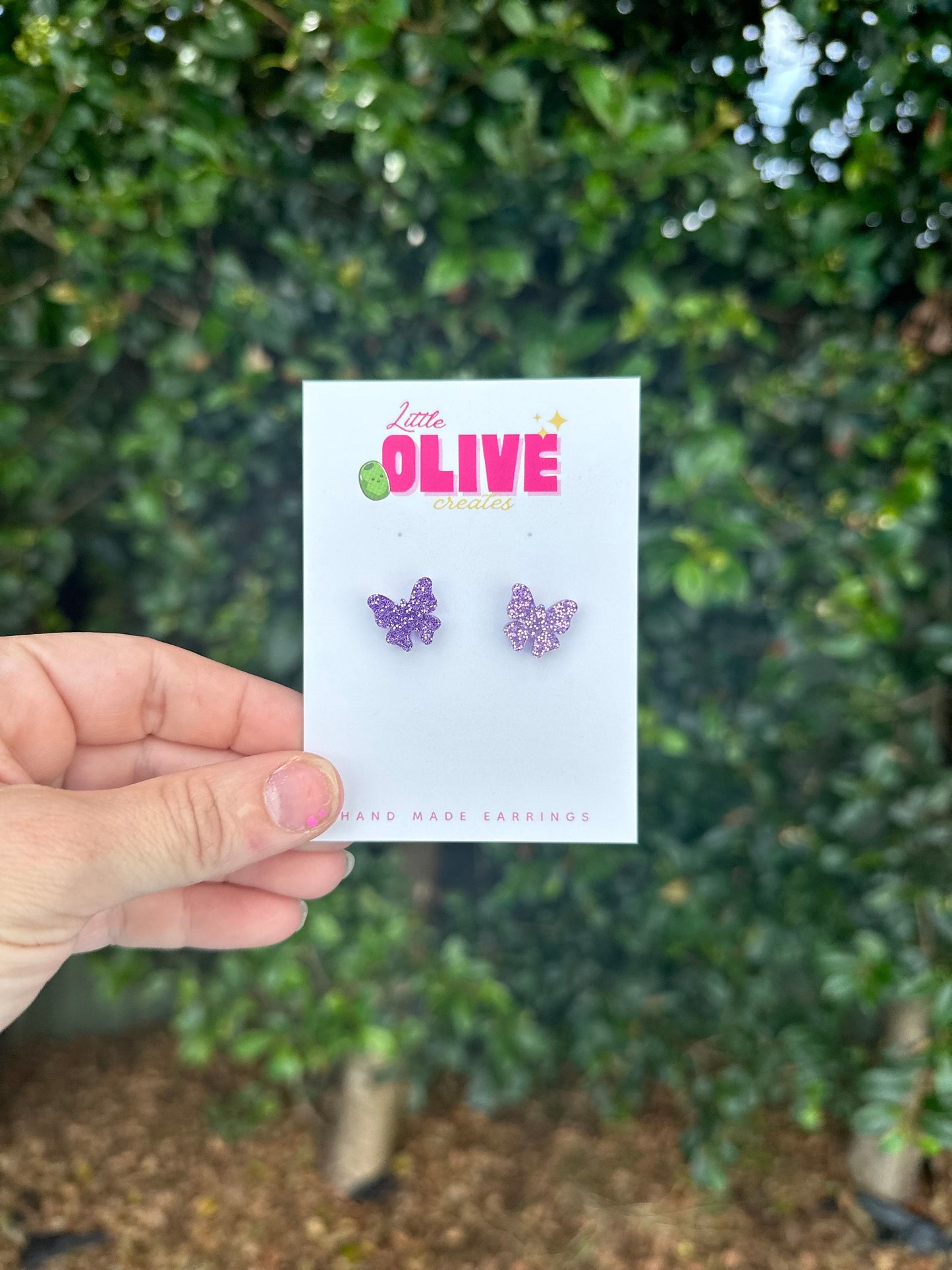 Purple Glitter Butterfly Stud Earrings - Charming Gift for Girls