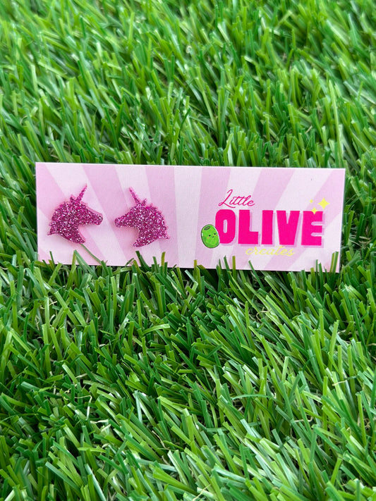 Purple Glitter Unicorn Stud Earrings - 18mm Enchanting Delight for All Ages with Hypoallergenic Posts