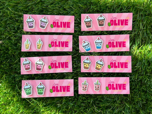Boba Bubble Tea Acrylic Stud Earrings - Three Super Cute Colours to choose from