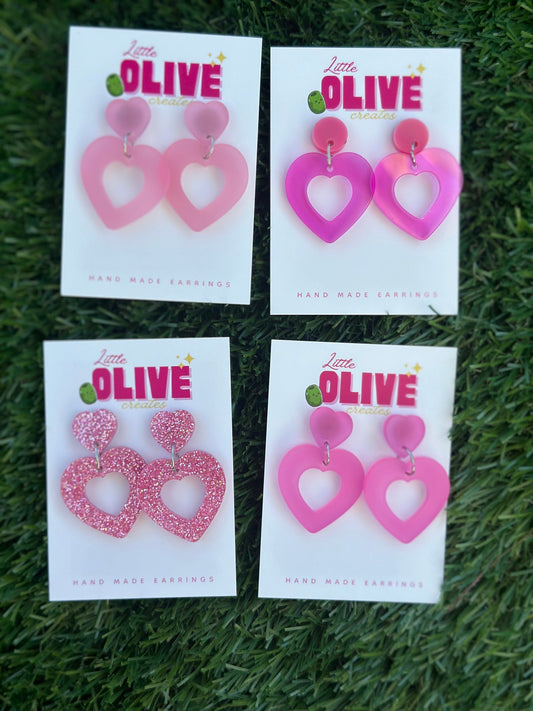 Duo Dangle Heart Earrings - Barbie Inspired - Valentines Day