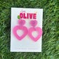 Duo Dangle Heart Earrings - Barbie Inspired - Valentines Day