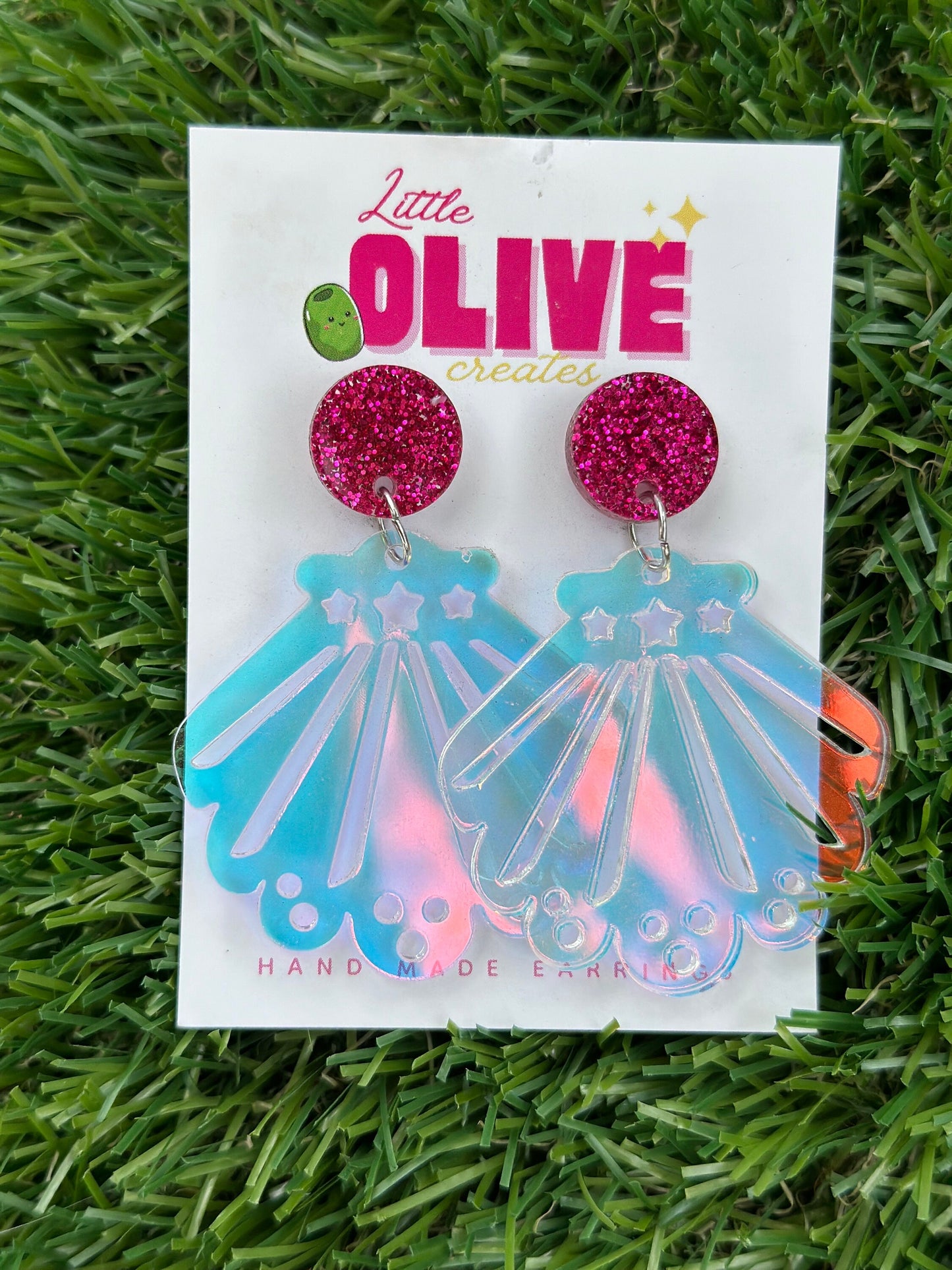 Iridescent Retro Glam - Shell Drop Dangle Earrings