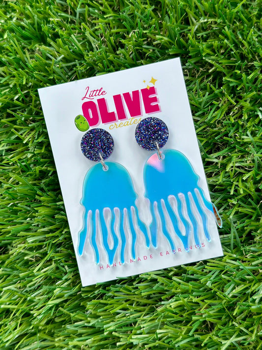 Gorgeous Iridescent Retro Jellyfish Earrings - Dazzling Drop Dangles