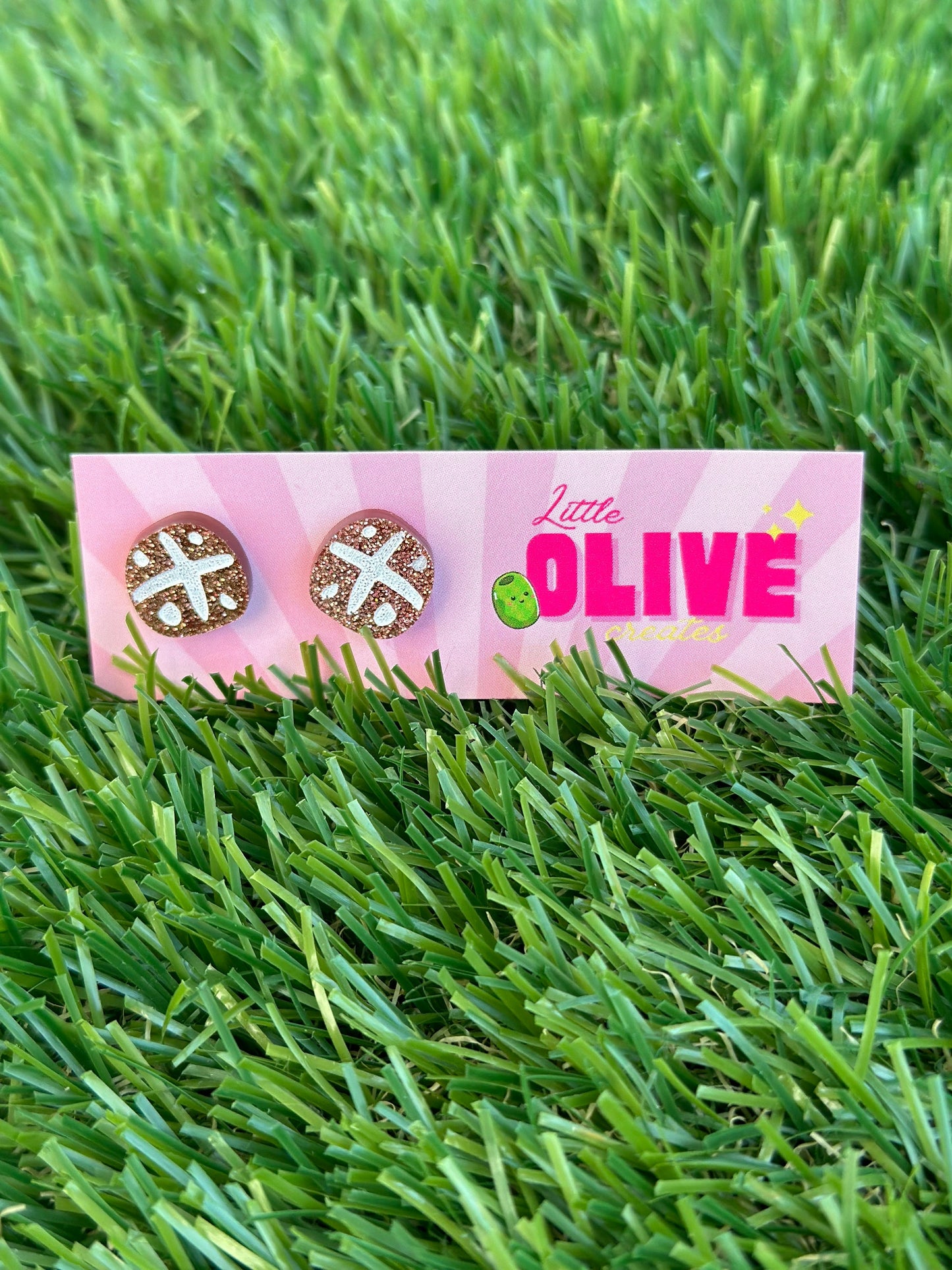 Glittery Easter Hot Cross Bun Stud Earrings - Sweet Style Sparkle!