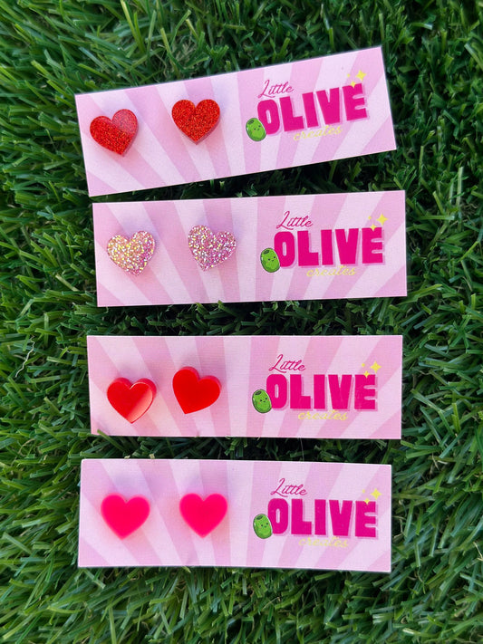 Adorable Mini Heart Stud Earrings - Trio of Charming Colours