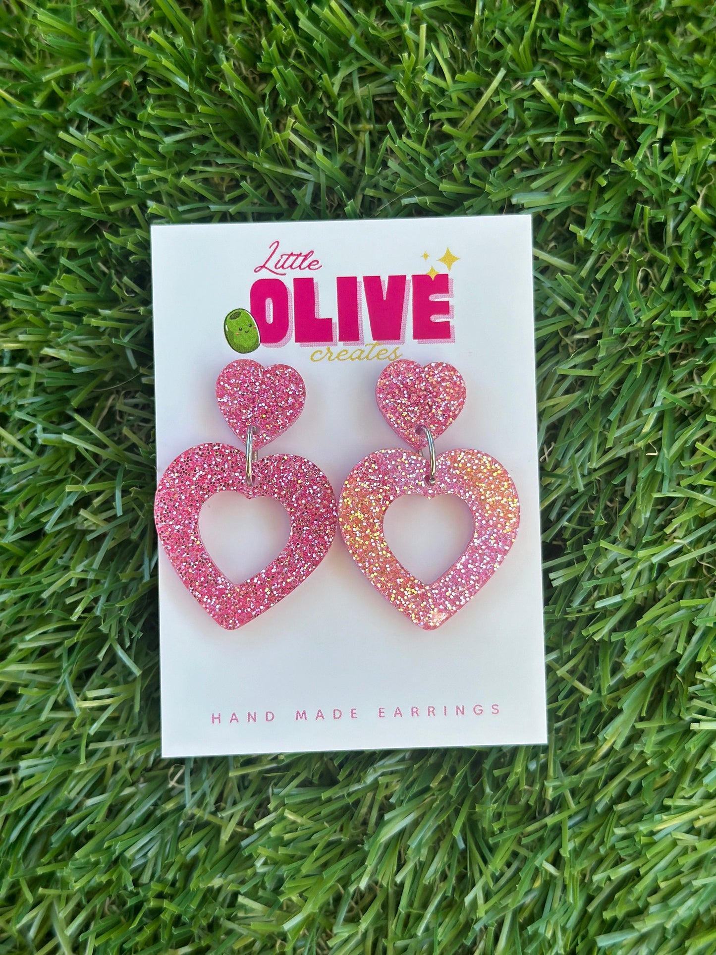 Duo Dangle Heart Earrings - Barbie Inspired - Valentines Day