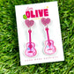 Music Lover Era-Inspired pink guitar Statement Earrings