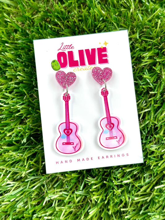 Music Lover Era-Inspired pink guitar Statement Earrings