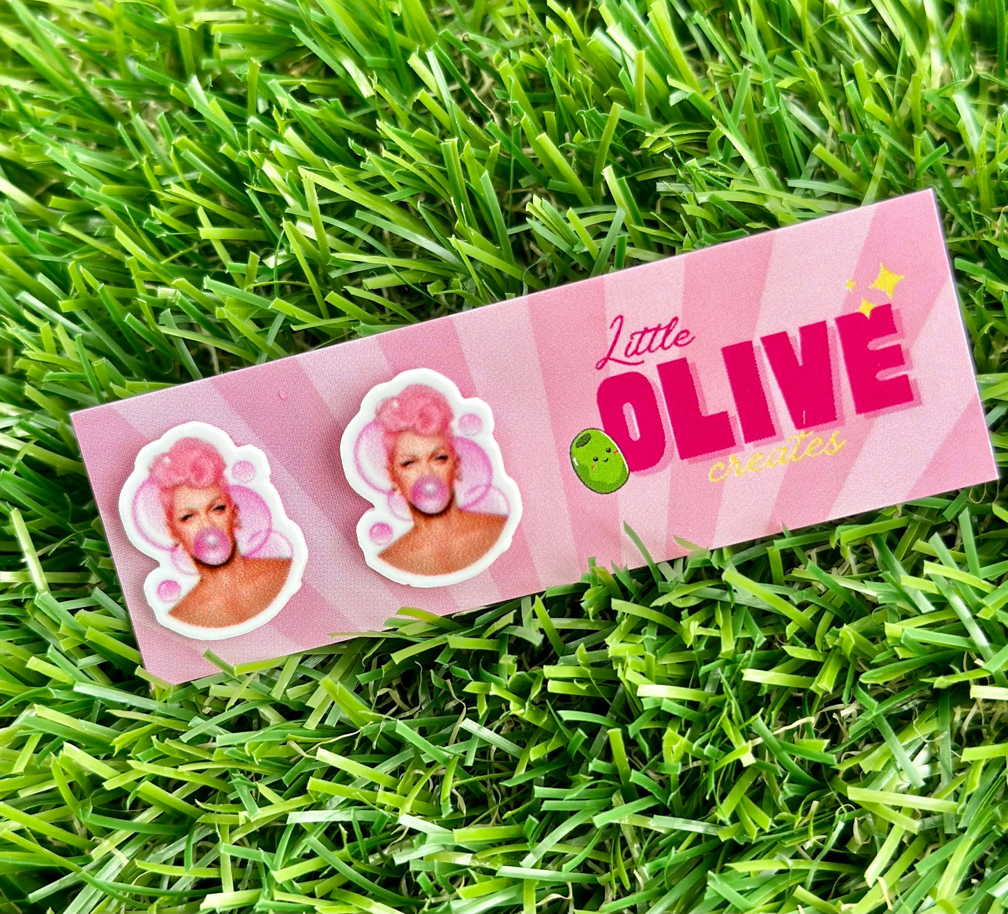 Pink Bubblegum Pop Stud Earrings - Get Ready to Rock Out!