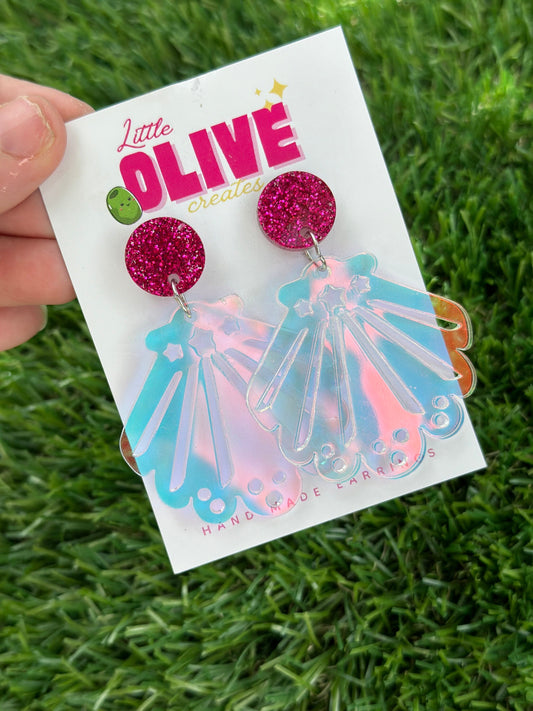 Iridescent Retro Glam - Shell Drop Dangle Earrings
