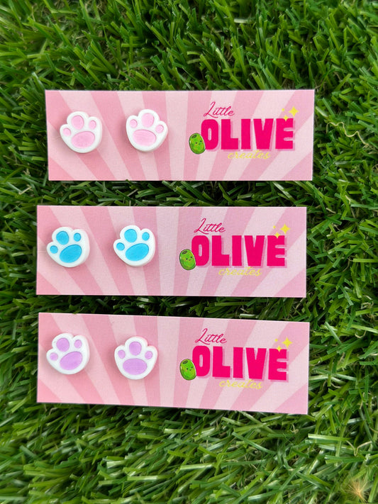 Adorable Easter Bunny Paw Pastel Studs - Choose Your  Hue