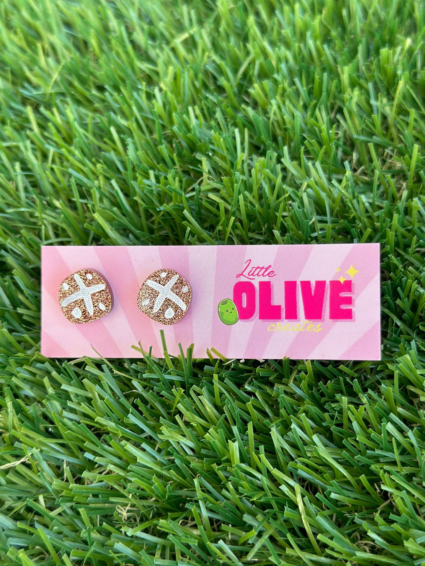 Glittery Easter Hot Cross Bun Stud Earrings - Sweet Style Sparkle!