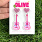 Music Lover Era-Inspired pink guitar Statement Earrings