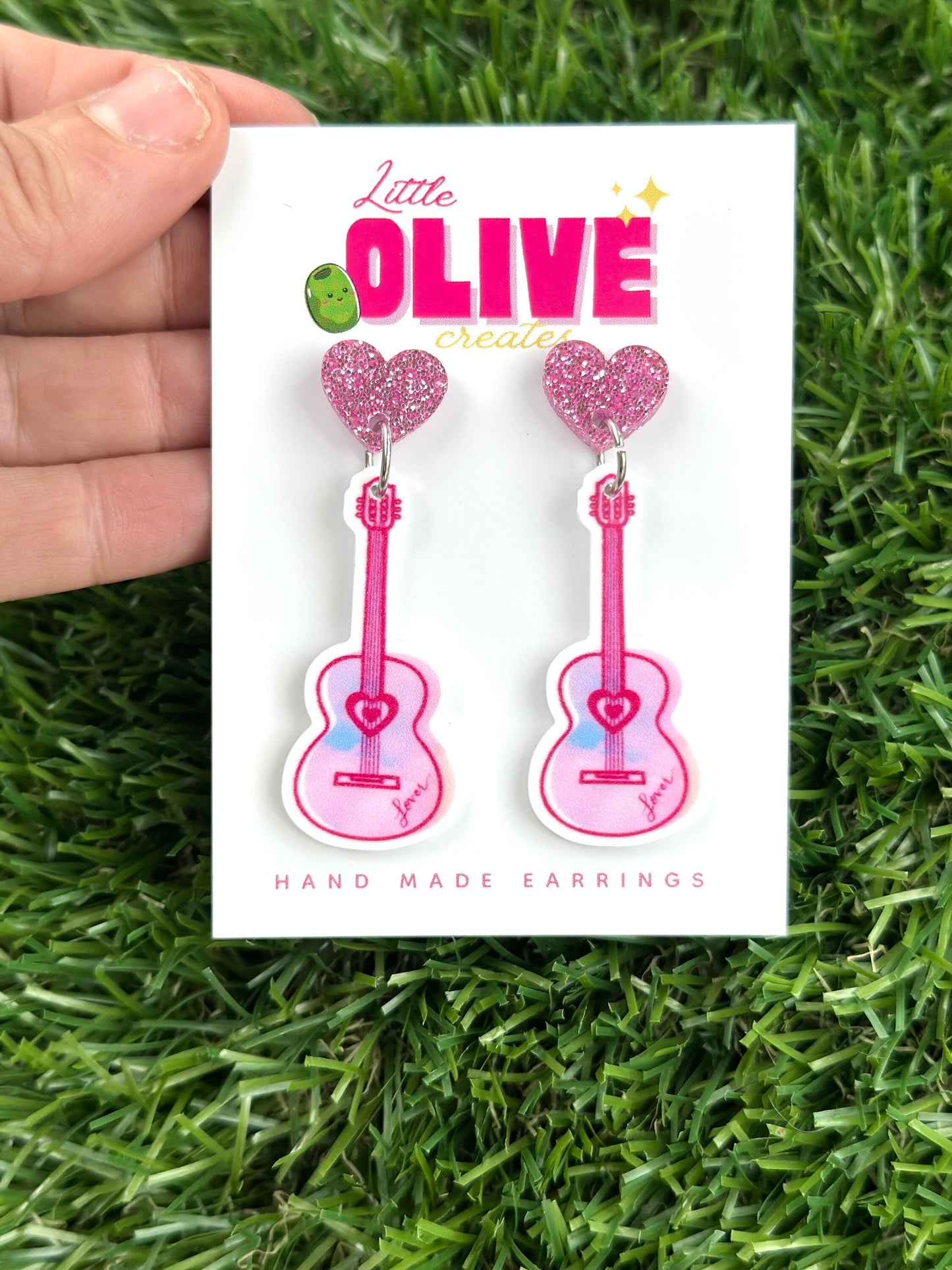 Music Lover Era-Inspired pink guitar Statement Earrings