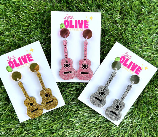 Music Lover Era-Inspired glitter guitar Statement Earrings choose from 3 different colours!