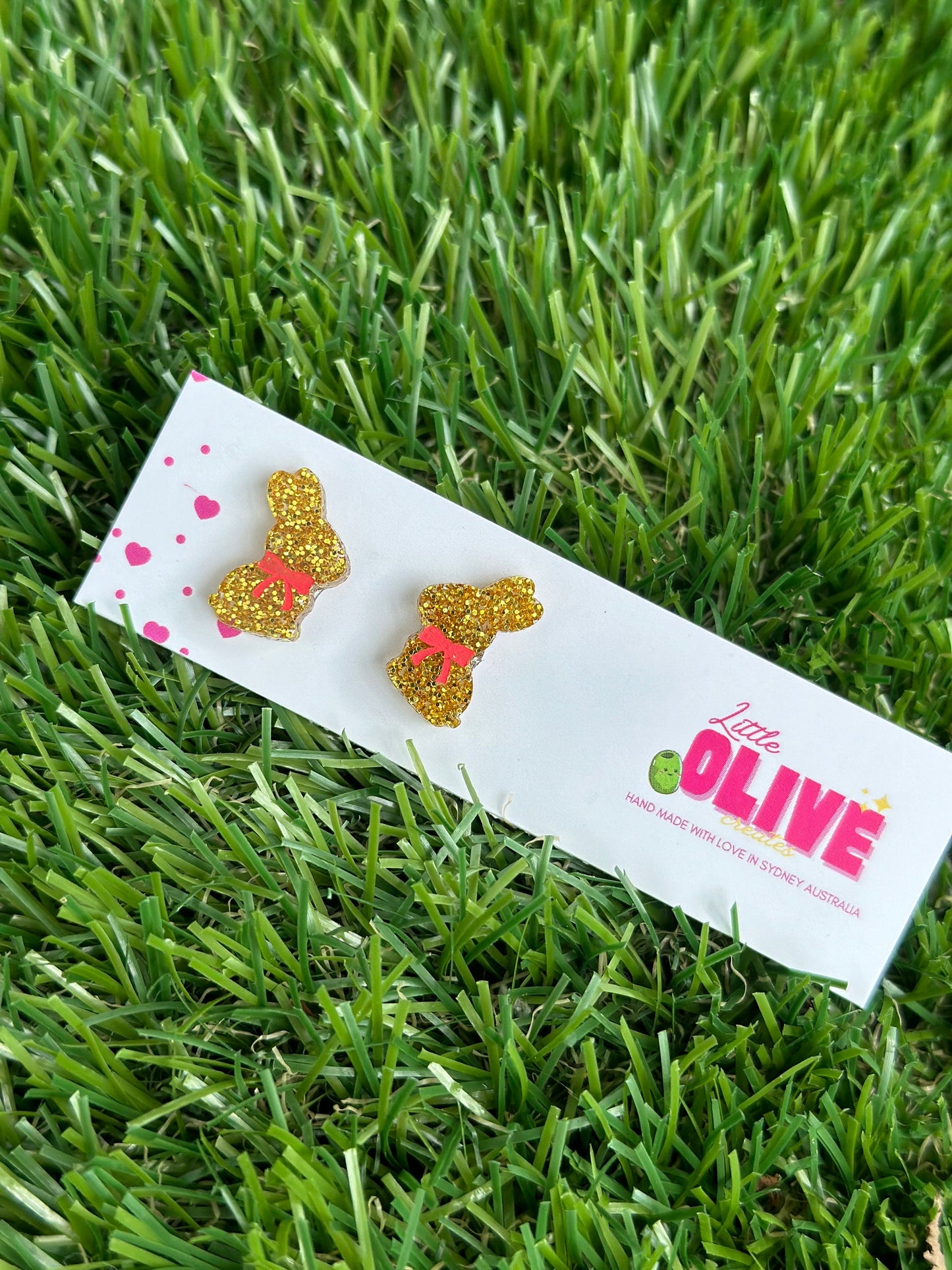 Easter Delight: Gold Glitter Chocolate Bunny Stud Earrings