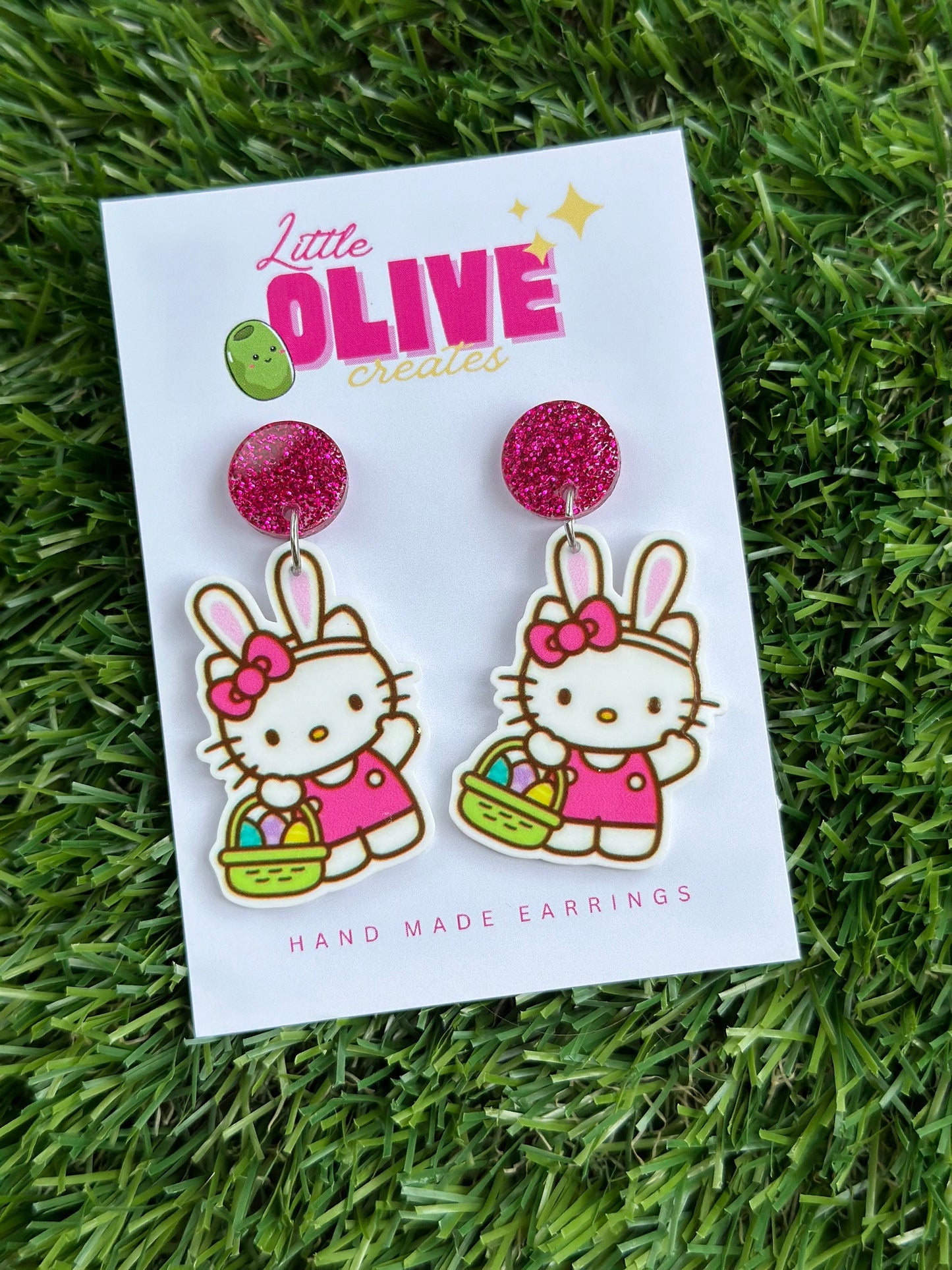 Easter Kitty Bunny Dangle Earrings - Hoppy Holiday Fun!