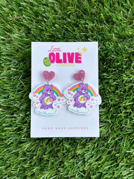 Rainbow Care Bear Dangle Earrings: Perfect for All Ages!