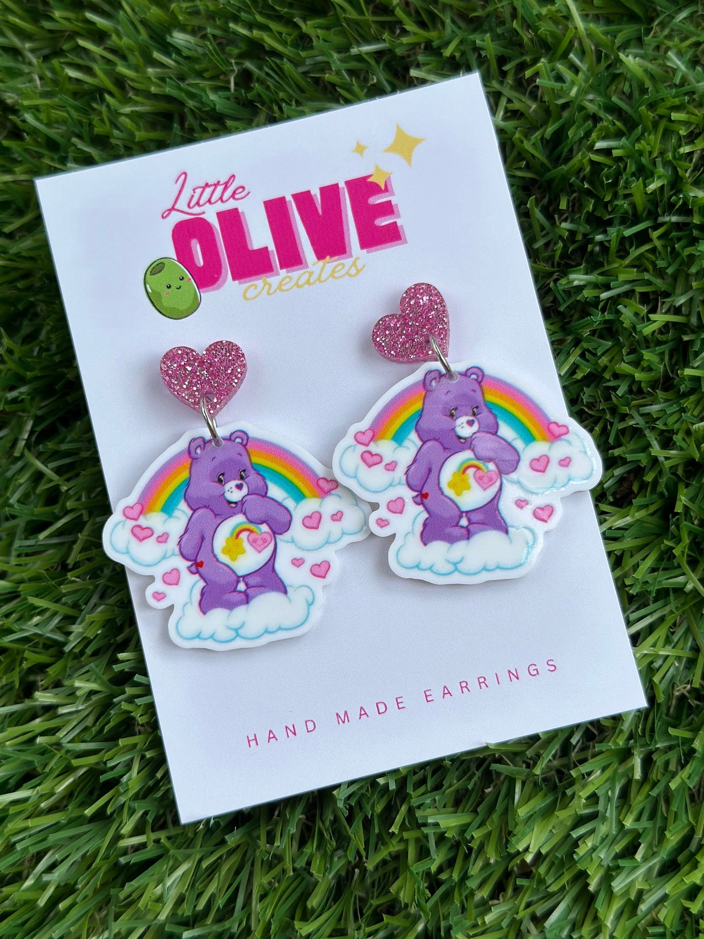 Rainbow Care Bear Dangle Earrings: Perfect for All Ages!