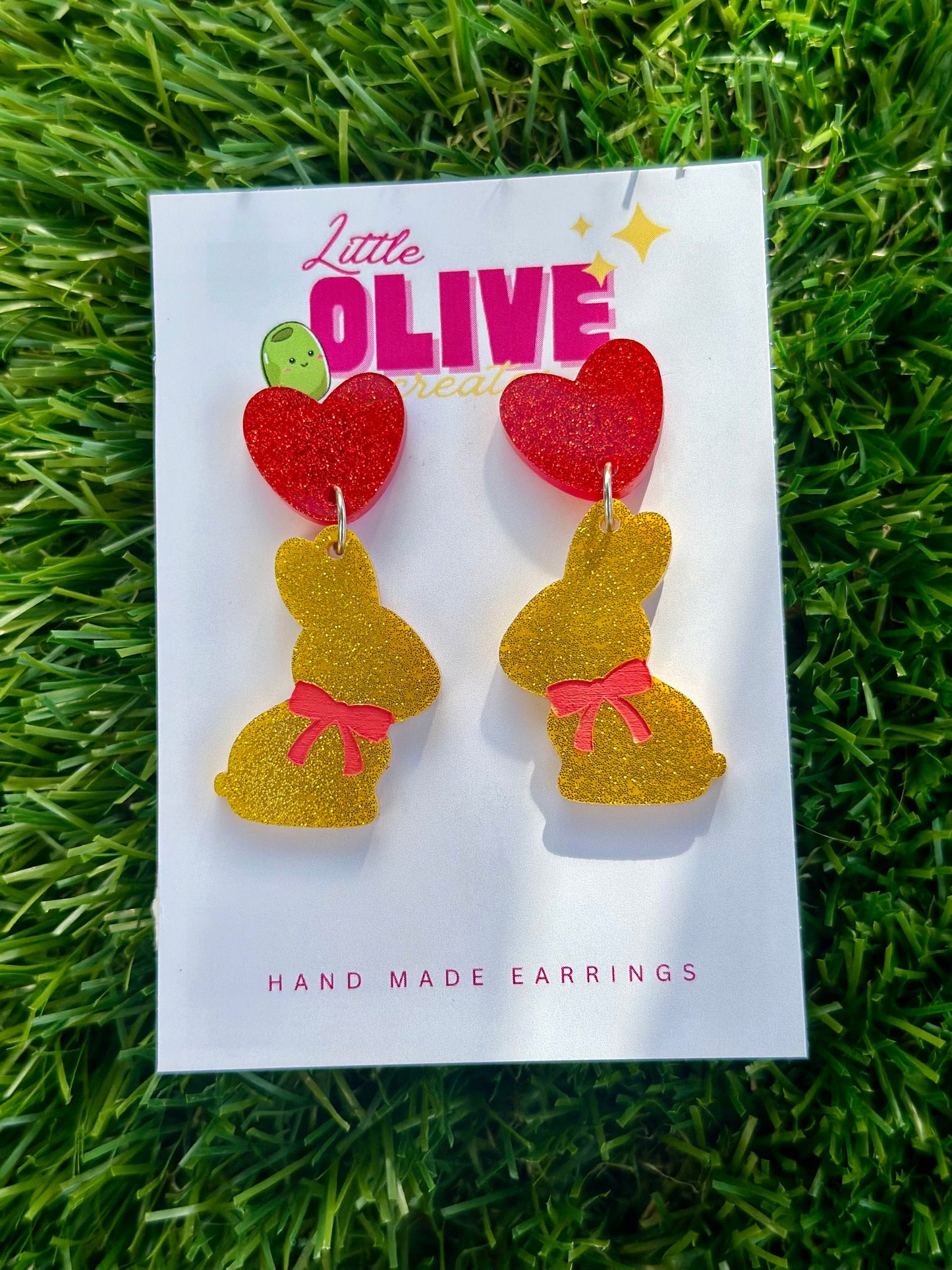 Easter Delight: Gold Glitter Chocolate Bunny Stud Earrings