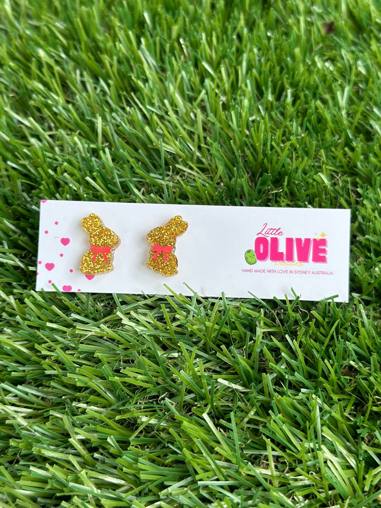 Easter Delight: Gold Glitter Chocolate Bunny Stud Earrings