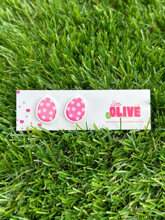 Pink Polka Dot Easter Egg Stud Earrings - Fun for All Ages!