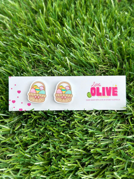 Egg-cellent Easter Egg Basket Stud Earrings - Perfect Pastel Accessories!
