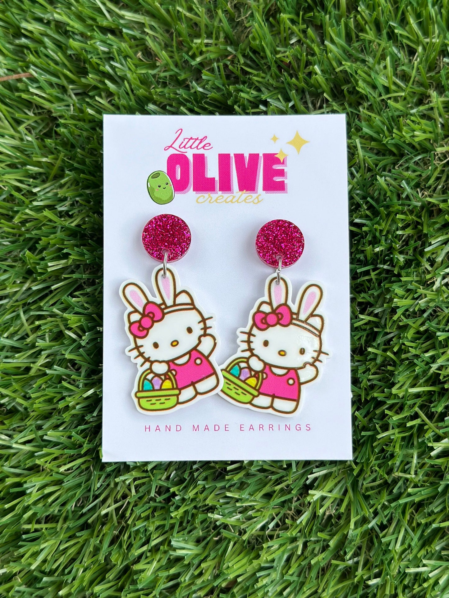 Easter Kitty Bunny Dangle Earrings - Hoppy Holiday Fun!