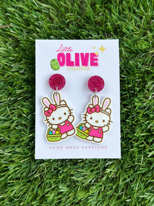 Easter Kitty Bunny Dangle Earrings - Hoppy Holiday Fun!