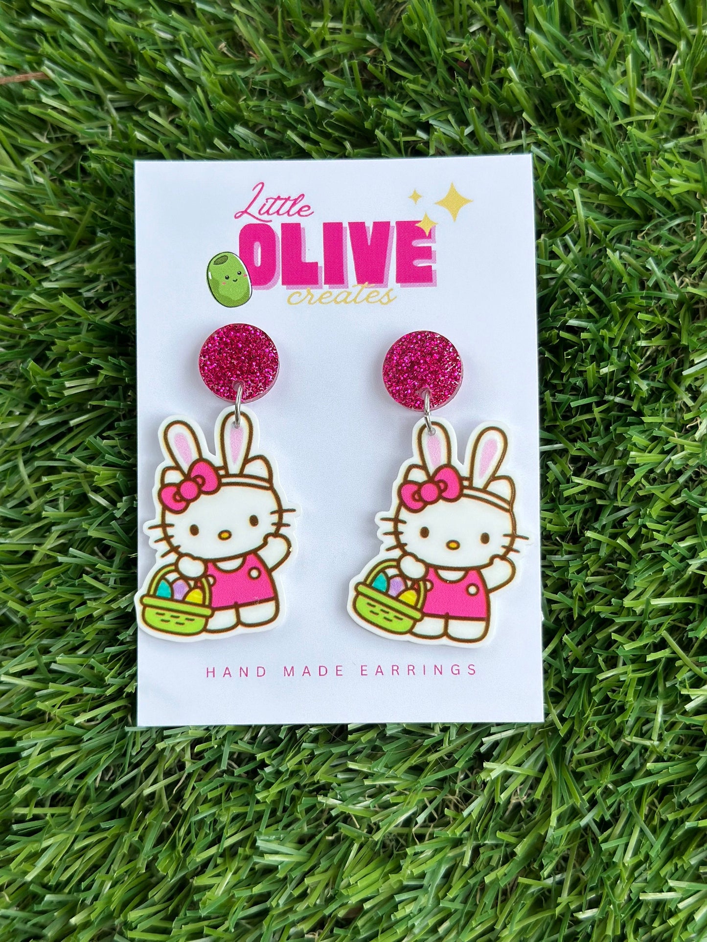 Easter Kitty Bunny Dangle Earrings - Hoppy Holiday Fun!