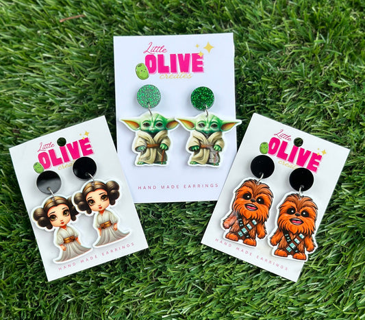 Fun Star Wars Earrings - Princess Leia, Grogu or Chewbacca Designs