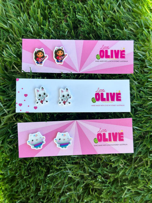 Adorable Gabby Dollhouse inspired Stud Earrings - 3 Charming Variations