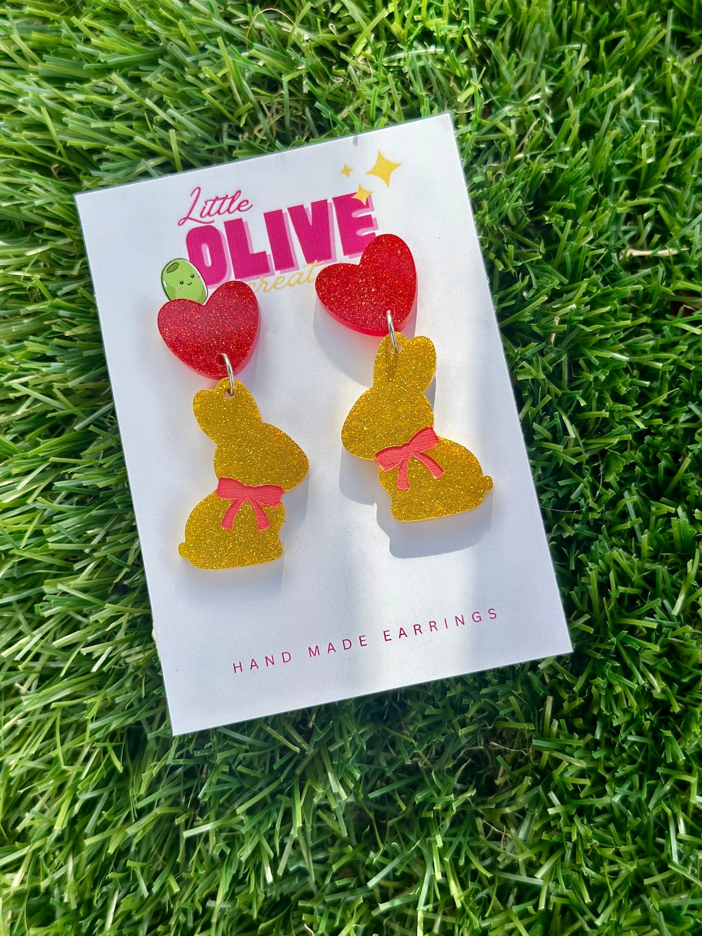 Easter Delight: Gold Glitter Chocolate Bunny Stud Earrings