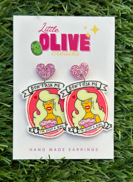 Quirky Malibu Stacey 'Don’t Ask Me, I’m Just a Girl' Earrings