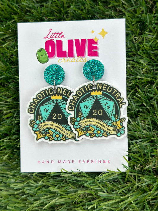 Enchanting Dungeons and Dragons 'Chaotic Neutral' Dangle Earrings