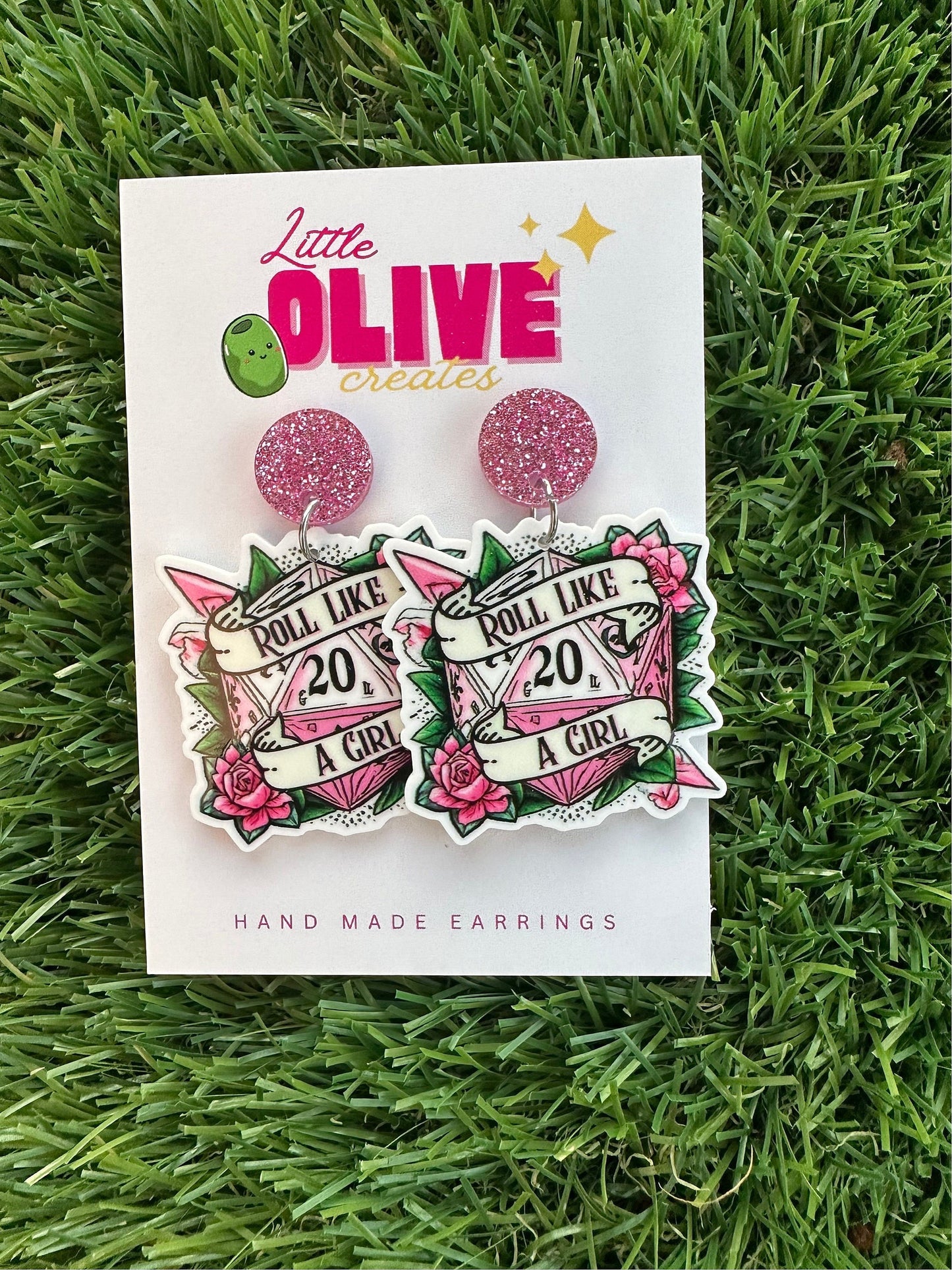 Empower Your Quest with Dungeons and Dragons 'Roll Like A Girl' D20 Dice Earrings!